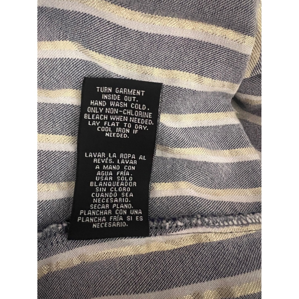 Zac & Rachel Woman Navy Gold Metallic Striped Lace Up Back Sleeveless Top 2X - Picture 11 of 13